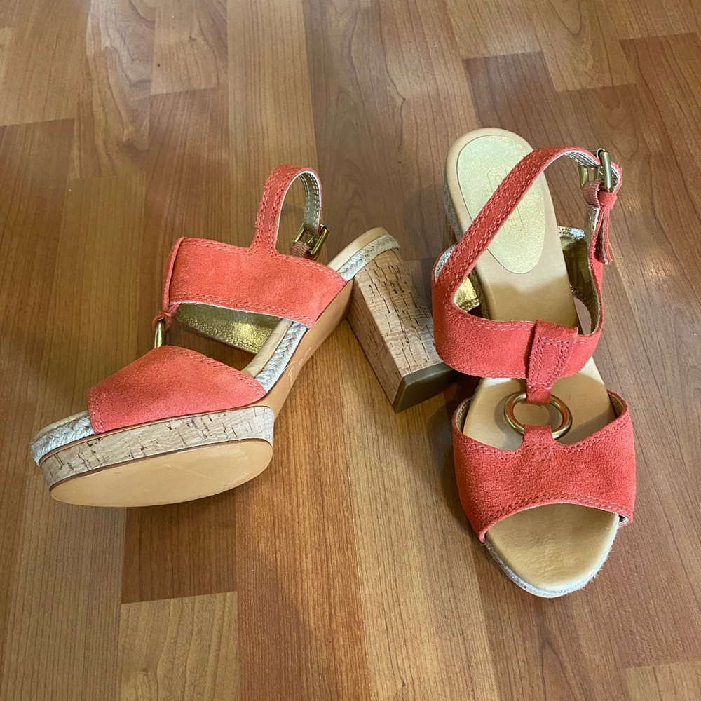 New Coach Valeann Tulip Suede Designer Cork Platform Strappy Sandals Size 8